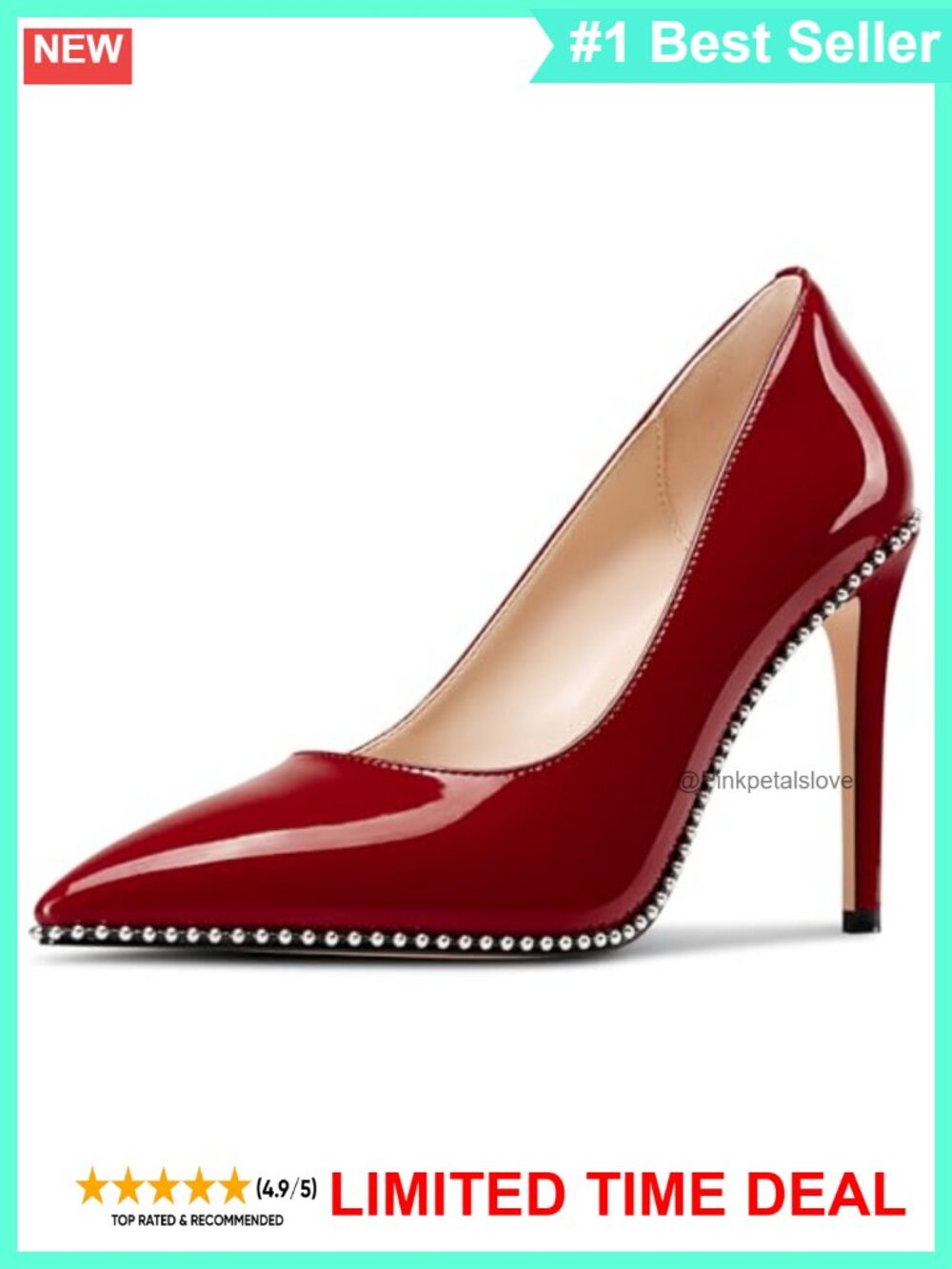 Beaded Pointed Toe Stiletto Heel Pumps Patent Leather 3.9 Inch Slip On Dress